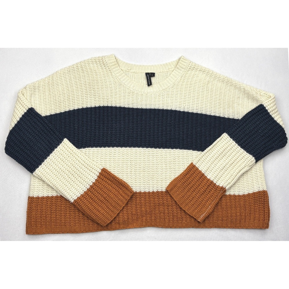 Moon Madison Sweater Womens Large Colorblock Striped Chunky Crop Knit Pullover L
